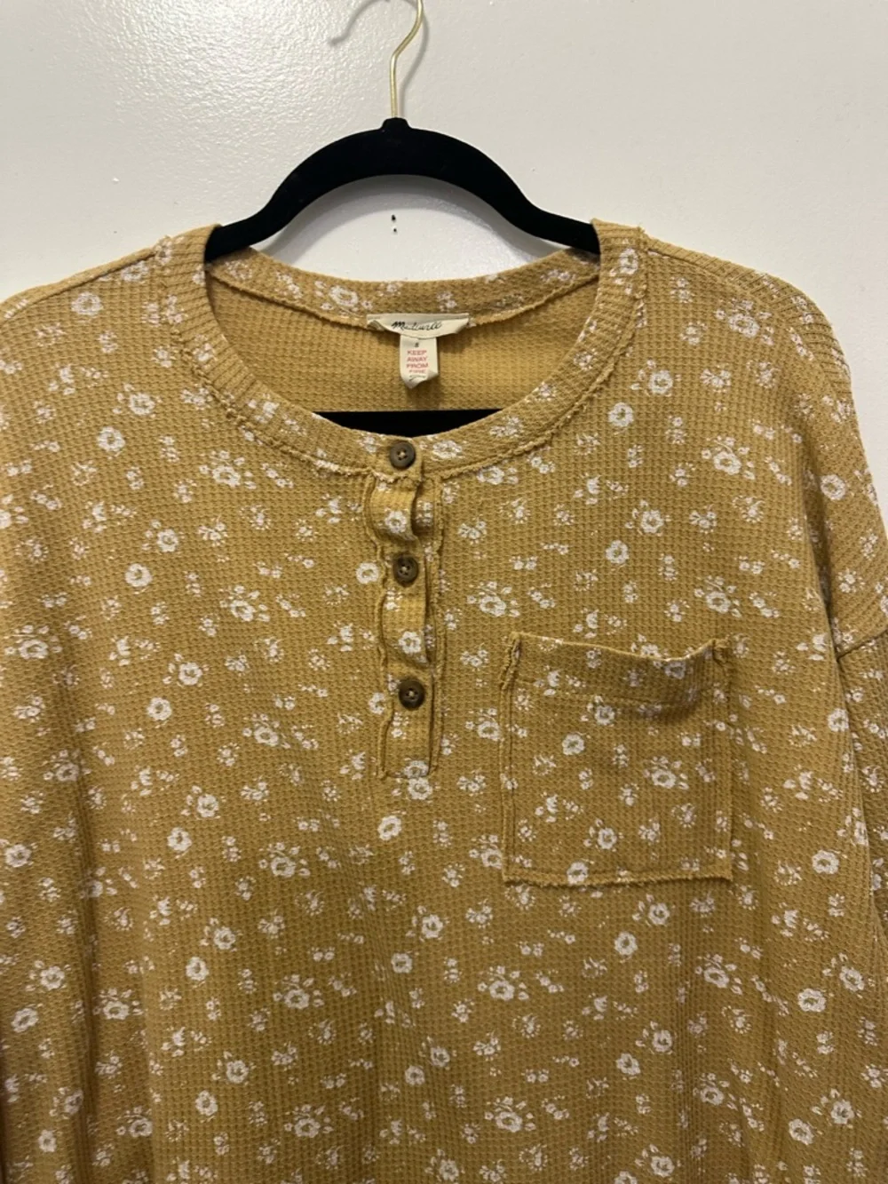 Madewell Mustard Yellow Floral Waffle Henley Top Sz S - Picture 3 of 7